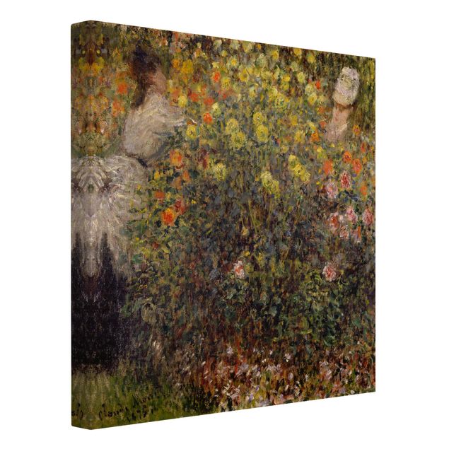 Toile chien Claude Monet - Deux dames dans un jardin fleuri