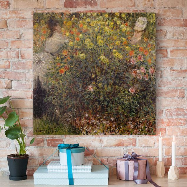 Déco mur cuisine Claude Monet - Deux dames dans un jardin fleuri
