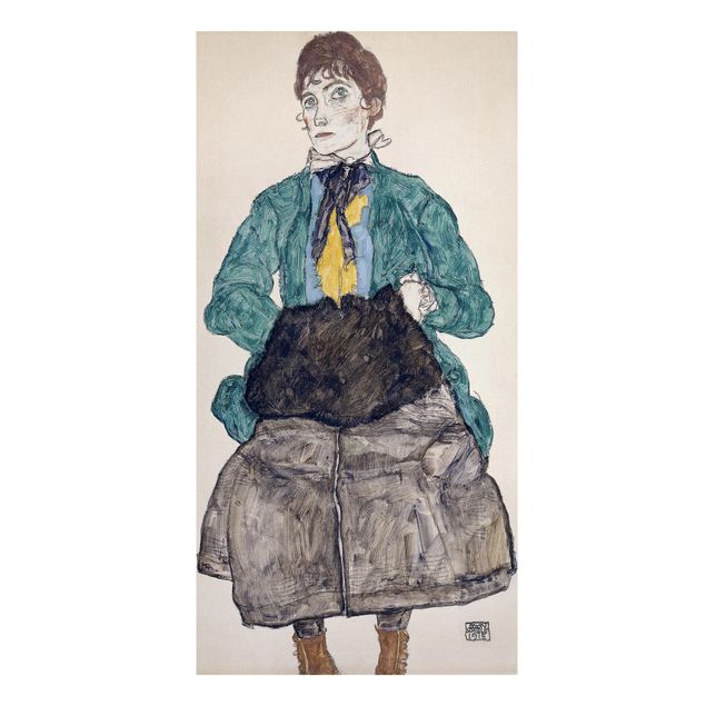 Tableaux portraits Egon Schiele - Femme au chemisier vert et à la moufle