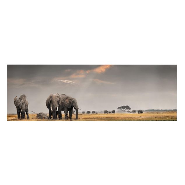 Toile africaine Eléphants dans la savane