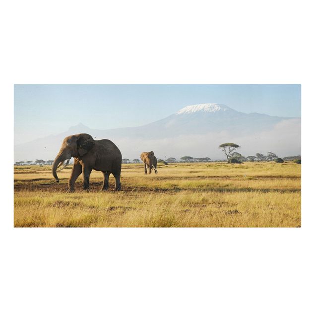 Toile africaine Eléphants devant le Kilimandjaro au Kenya