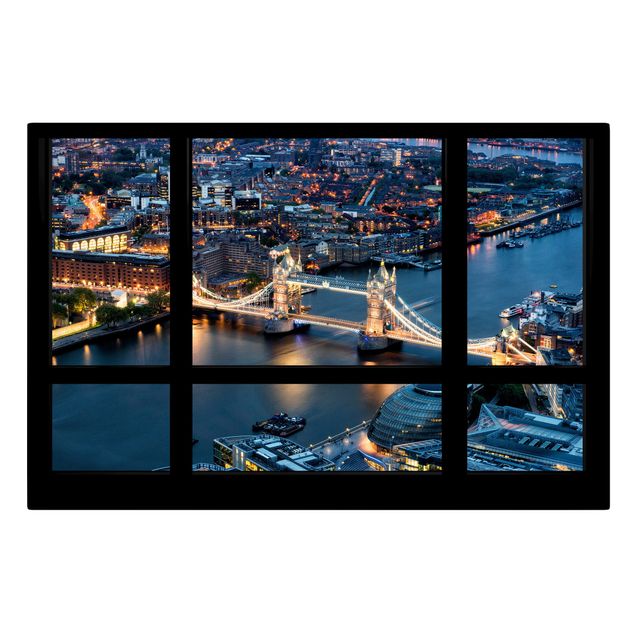 Tableau ville Vue de fenêtre du Tower Bridge la nuit