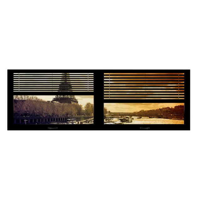 Tableaux moderne Window View Blinds - Paris Tour Eiffel coucher de soleil