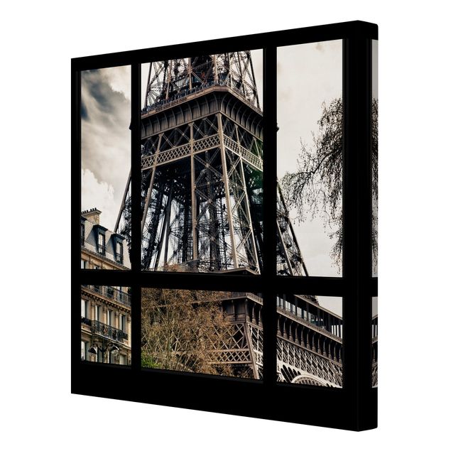Tableau moderne Window view Paris - Near the Eiffel Tower black and white