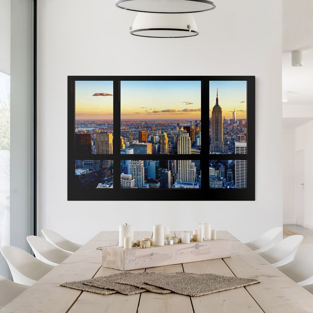 Cadre New York Vue de la fenêtre - Lever de soleil à New York