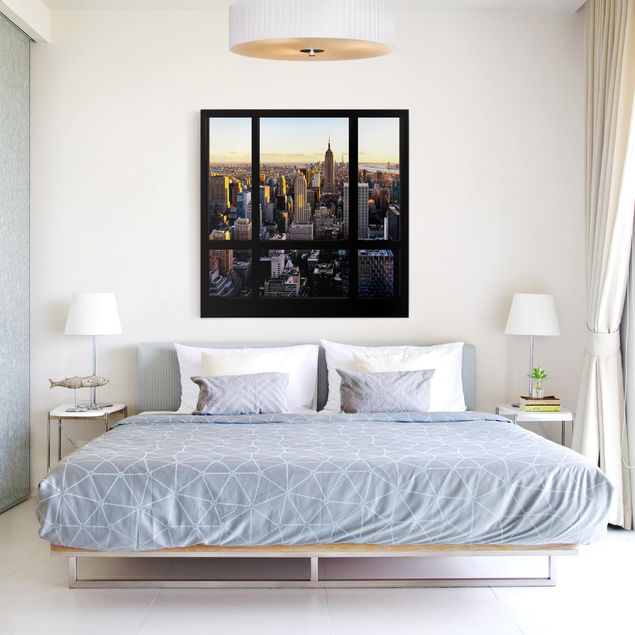 Tableau de New York sur toile Vue d'une fenêtre la nuit sur New York