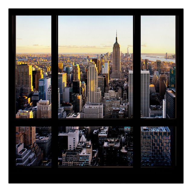 Tableau de ville Vue d'une fenêtre la nuit sur New York