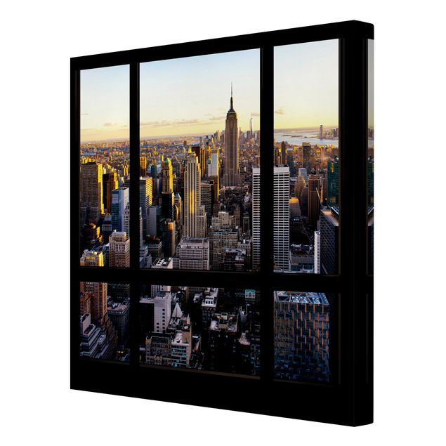 Tableau toile ville Vue d'une fenêtre la nuit sur New York