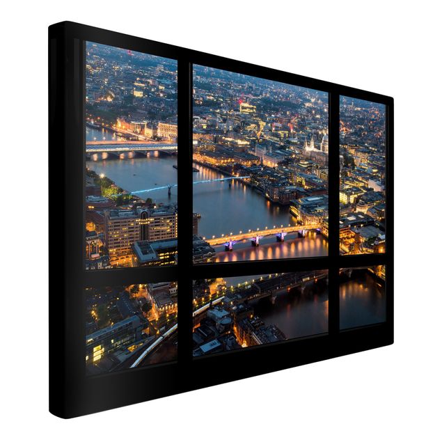 Tableaux modernes Vue de fenêtre de la Silhouette urbaine de Londres avec le pont