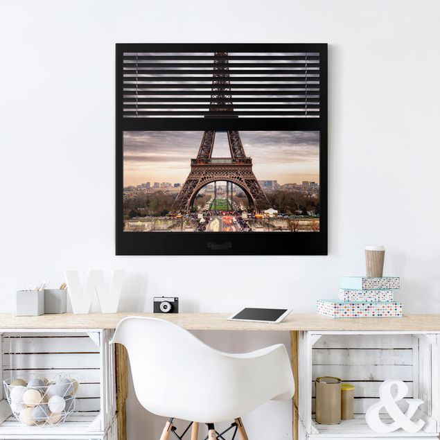 Tableau Paris Vue d'une fenêtre avec rideau - Tour Eiffel Paris