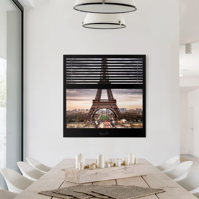 Toiles Paris Vue d'une fenêtre avec rideau - Tour Eiffel Paris