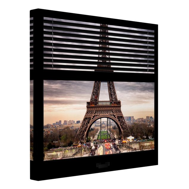 Tableau moderne Vue d'une fenêtre avec rideau - Tour Eiffel Paris