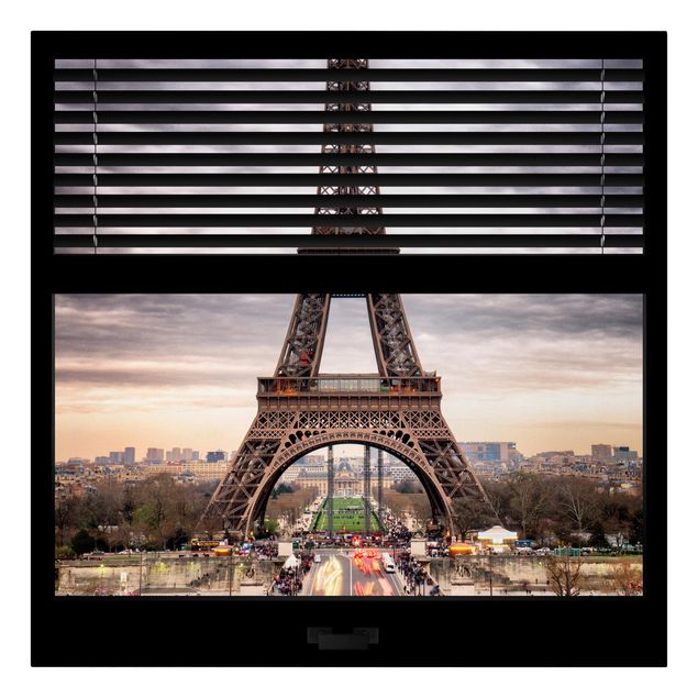 Tableau ville du monde Vue d'une fenêtre avec rideau - Tour Eiffel Paris