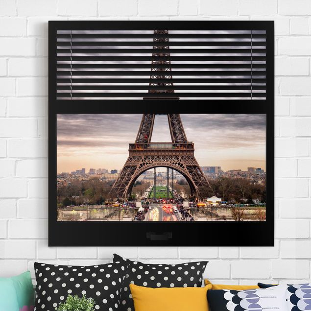 Déco murale cuisine Vue d'une fenêtre avec rideau - Tour Eiffel Paris