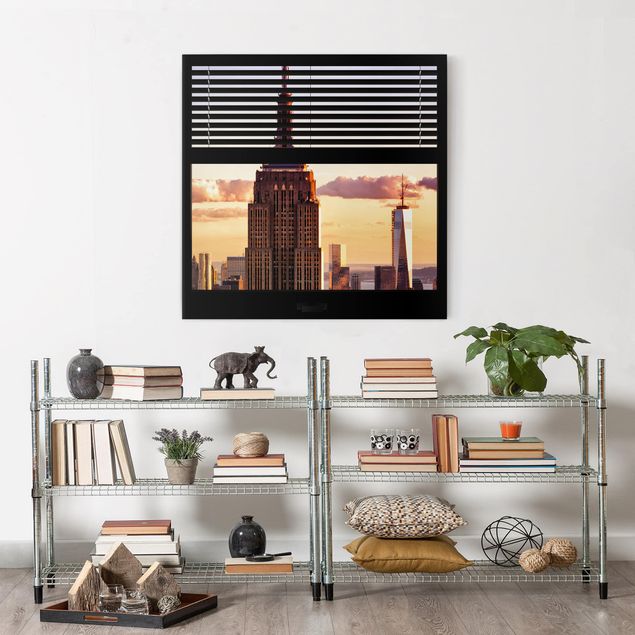 Tableau de New York sur toile Vue d'une fenêtre avec rideau - Empire State Building New York