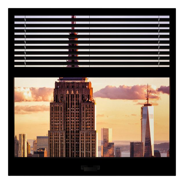 Tableau de ville Vue d'une fenêtre avec rideau - Empire State Building New York
