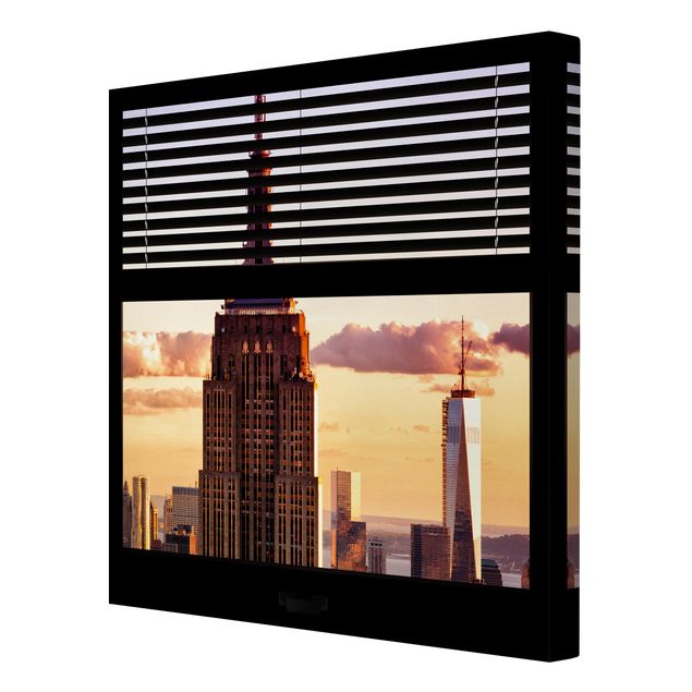 Tableau toile ville Vue d'une fenêtre avec rideau - Empire State Building New York