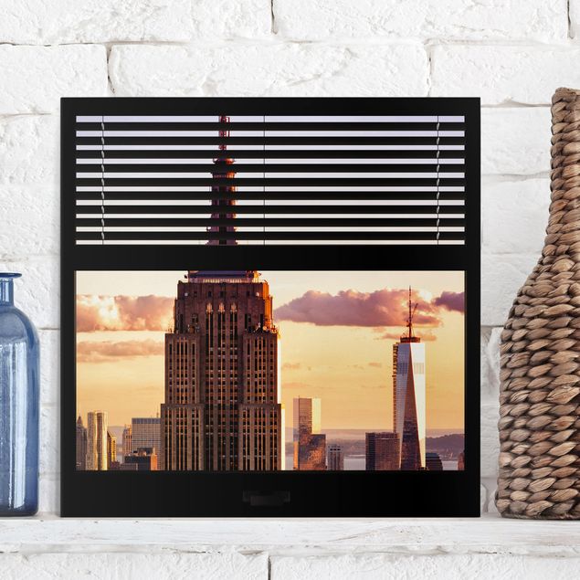 Déco mur cuisine Vue d'une fenêtre avec rideau - Empire State Building New York