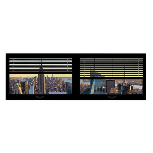 Tableau moderne Vue de la fenêtre avec rideaux - Manhattan Evening