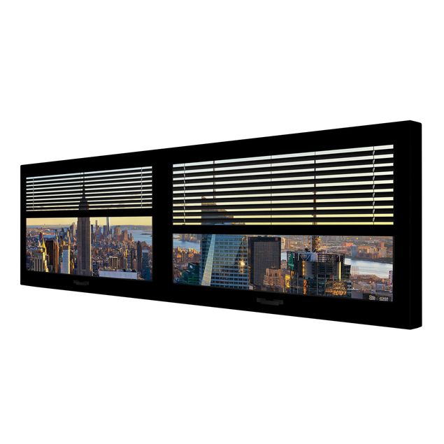Tableau ville du monde Vue de la fenêtre avec rideaux - Manhattan Evening