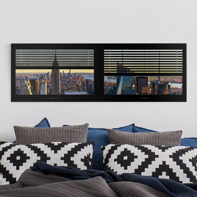 Déco murale cuisine Vue de la fenêtre avec rideaux - Manhattan Evening