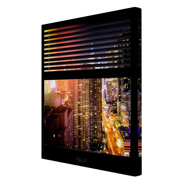 Tableau toile ville Window View Blinds - Manhattan at night