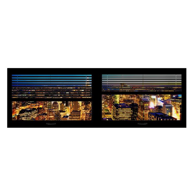 Tableau ville du monde Vue de la fenêtre avec rideaux - New York, la nuit