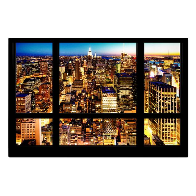 Tableau ville Fenêtre vue New York la nuit