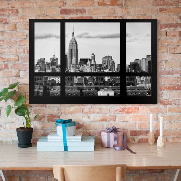 Tableau New York Fenêtre Manhattan Skyline noir et blanc