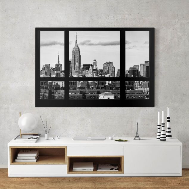 Toiles New York Fenêtre Manhattan Skyline noir et blanc