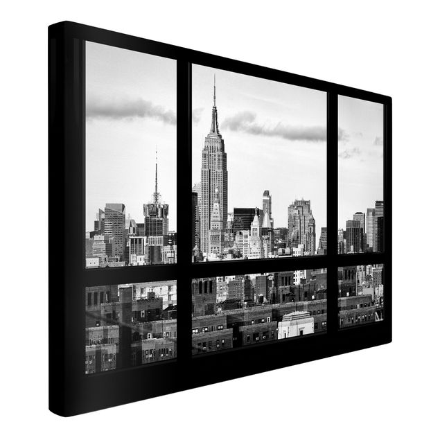 Tableau toile ville Fenêtre Manhattan Skyline noir et blanc