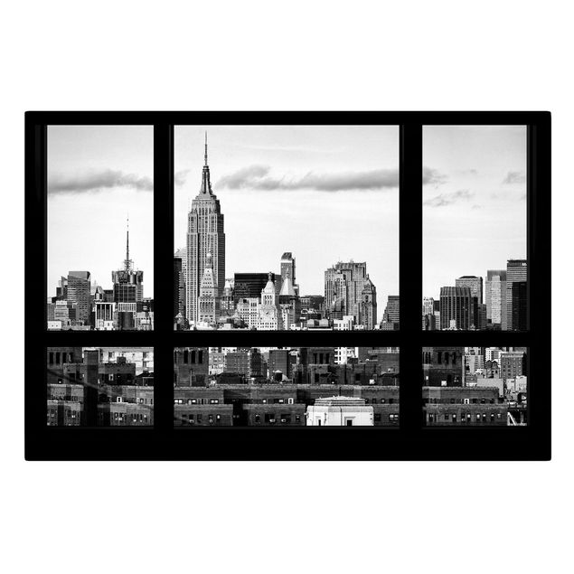 Tableaux sur toile en noir et blanc Fenêtre Manhattan Skyline noir et blanc