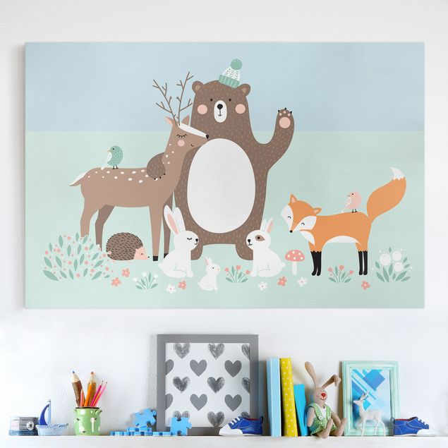 Décoration chambre bébé Amis de la forêt avec des animaux de la forêt en bleu