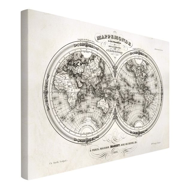 Tableaux vintage Carte française des hémisphères de 1848