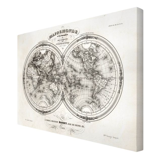 Tableaux Carte française des hémisphères de 1848