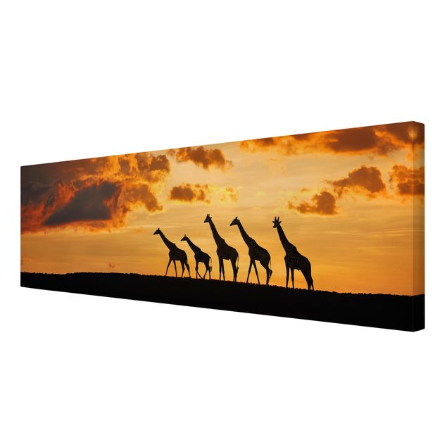 Tableau toile coucher de soleil Cinq Girafes