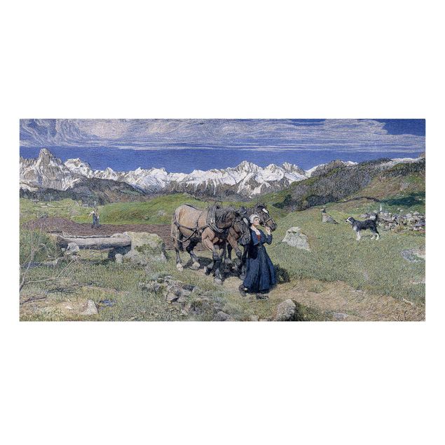 Tableau toile chevaux Giovanni Segantini - Printemps dans les Alpes