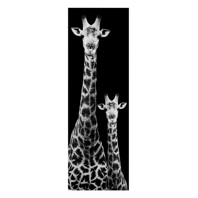 Toile girafe Duo de girafes noir et blanc