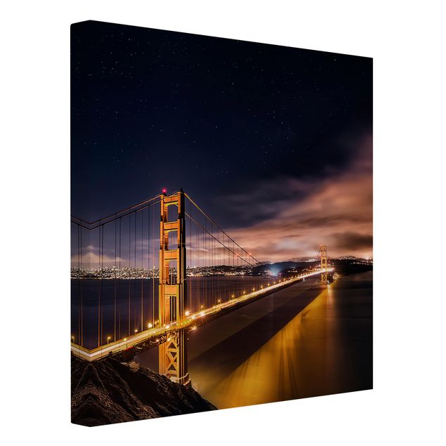 Tableau toile ville Golden Gate aux étoiles