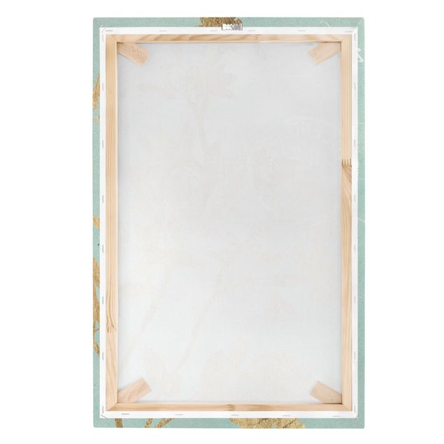 Toile murale Feuilles d'or sur Turquoise II
