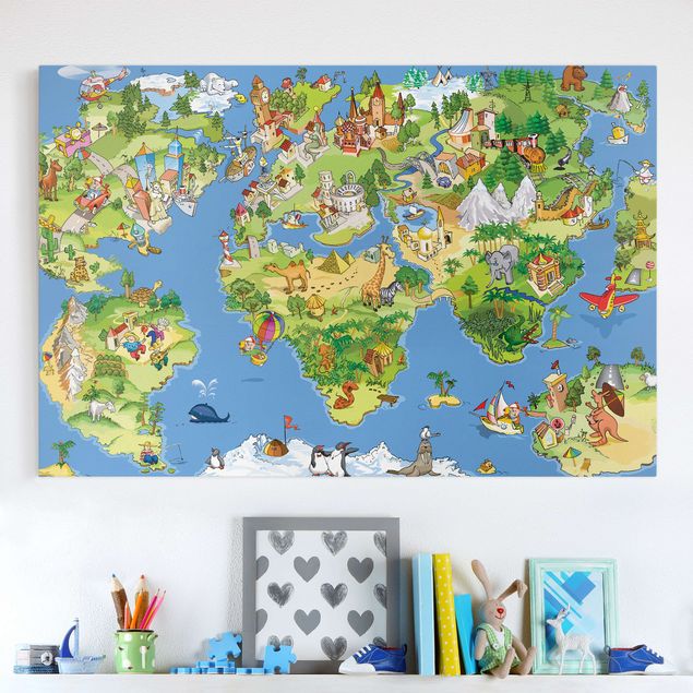 Décoration chambre bébé Grande et drôle carte du monde