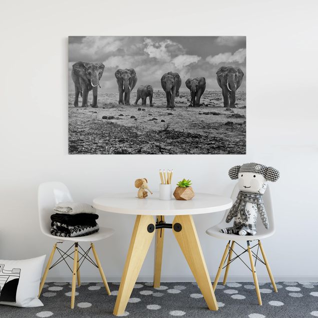 Toile éléphant Famille nombreuse
