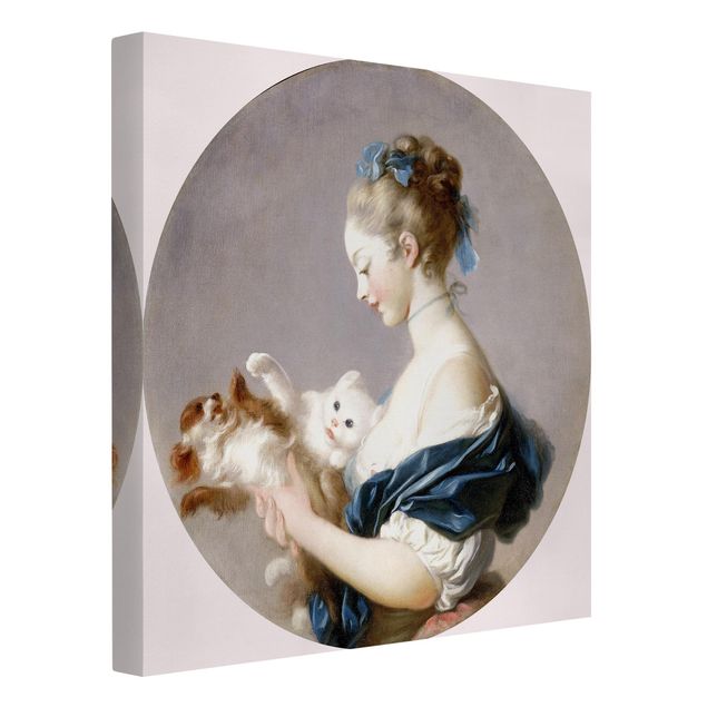 Tableau artistique Jean Honoré Fragonard - Fille jouant avec un chien et un chat