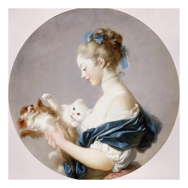Tableau toile chat Jean Honoré Fragonard - Fille jouant avec un chien et un chat