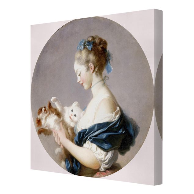 Tableau toile chien Jean Honoré Fragonard - Fille jouant avec un chien et un chat