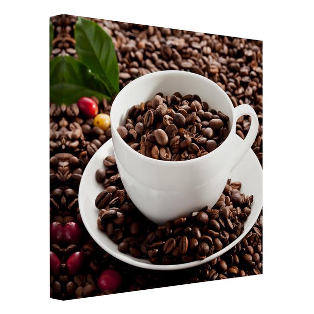 Tableaux sur toile avec café Tasse à café avec grains de café torréfiés