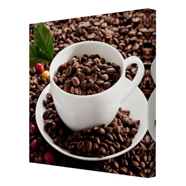 Tableau décoration Tasse à café avec grains de café torréfiés