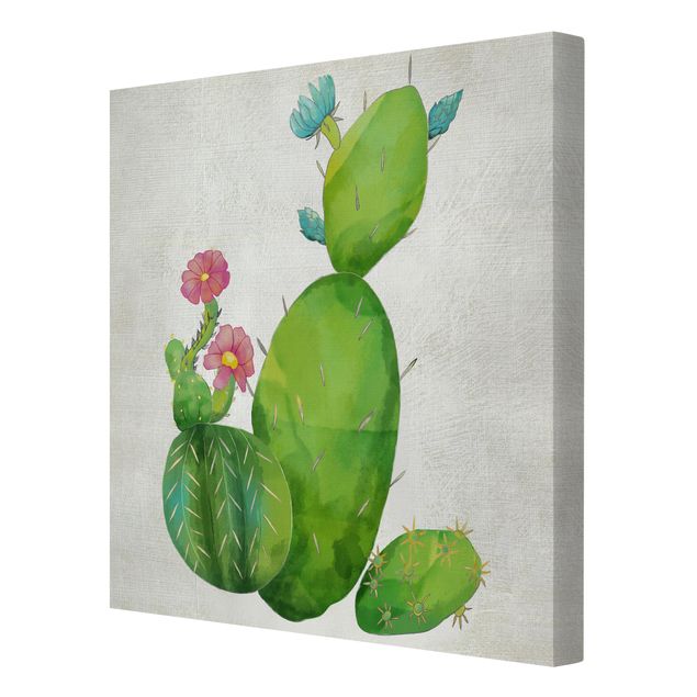 Tableaux muraux Famille de cactus en rose et turquoise