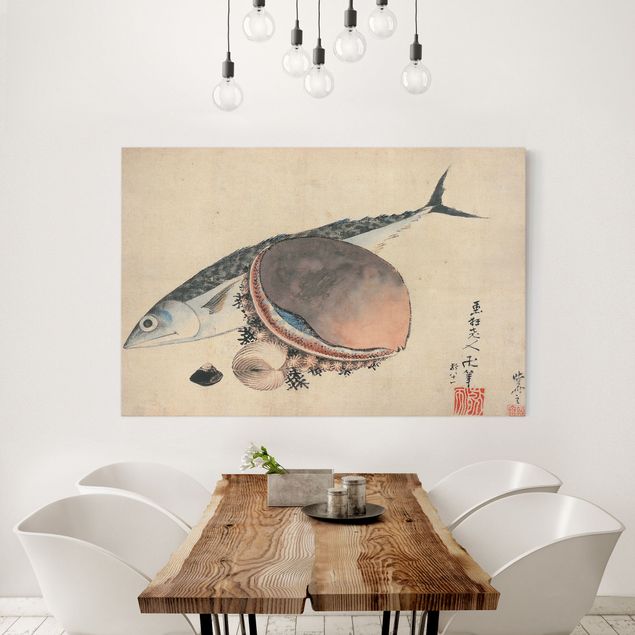 Tableau poisson Katsushika Hokusai - Maquereau et coquillages