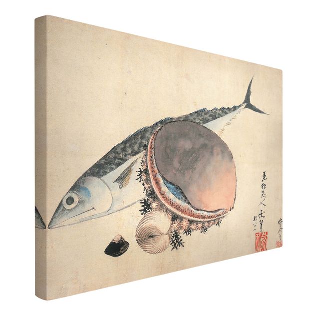 Tableau toile coucher de soleil Katsushika Hokusai - Maquereau et coquillages